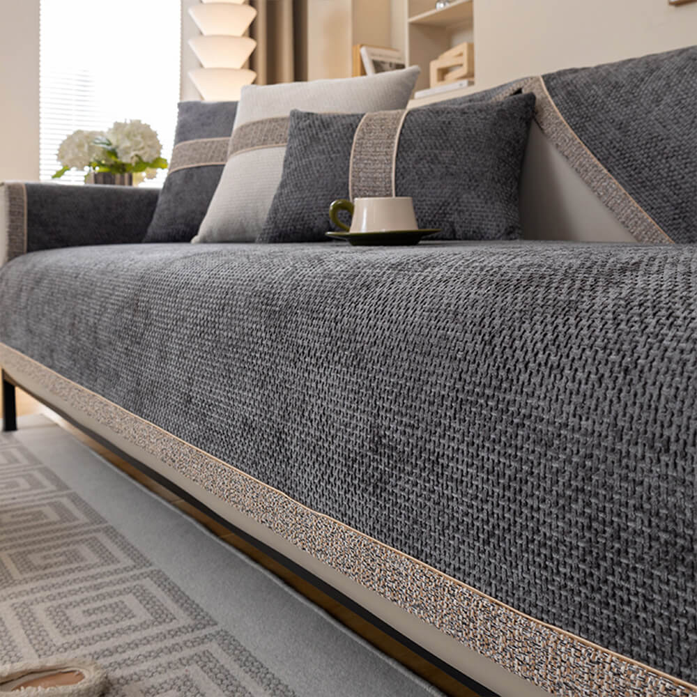 Chenille-Sofabezug 70x70 bis 110x180 cm – Rutschfester Möbelschutz mit passenden Kissenbezügen