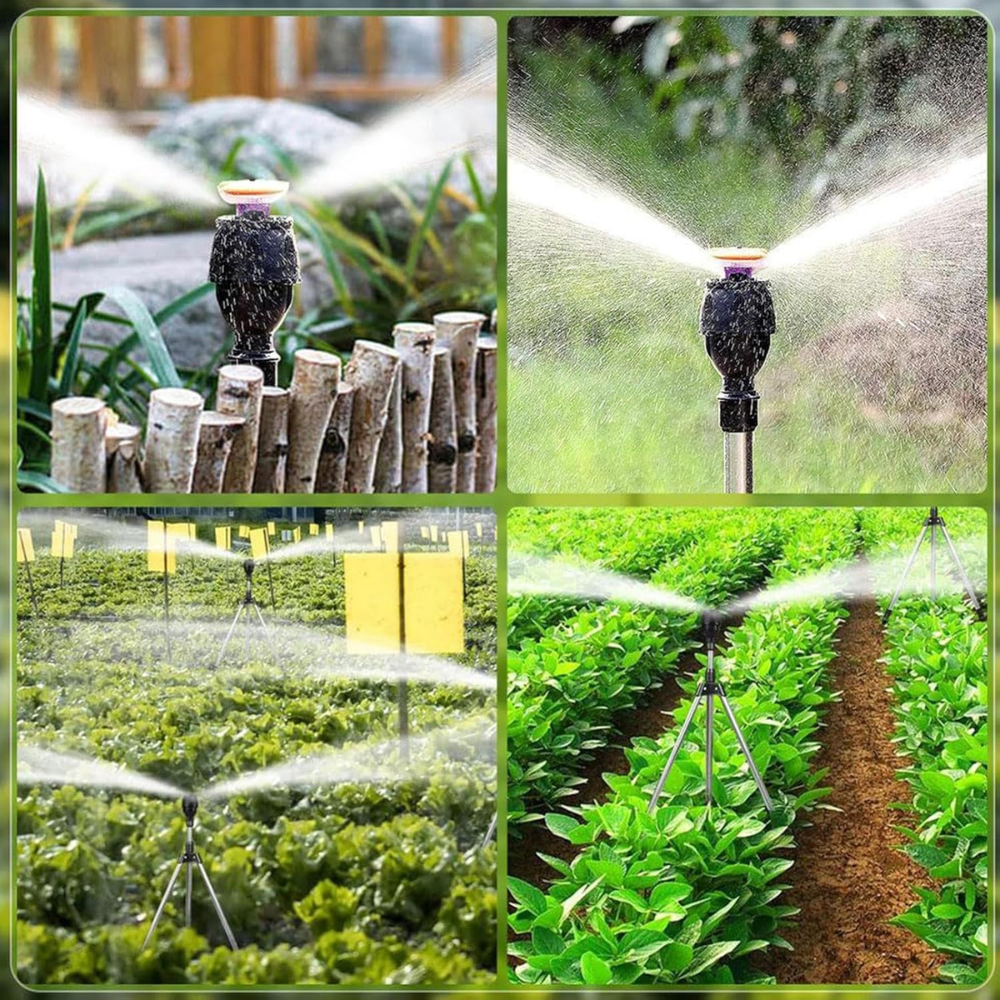 360° Gartensprinkler mit Stativ – Rotierender Rasensprenger mit teleskopischem Dreibein für Garten, Rasen & Bewässerung