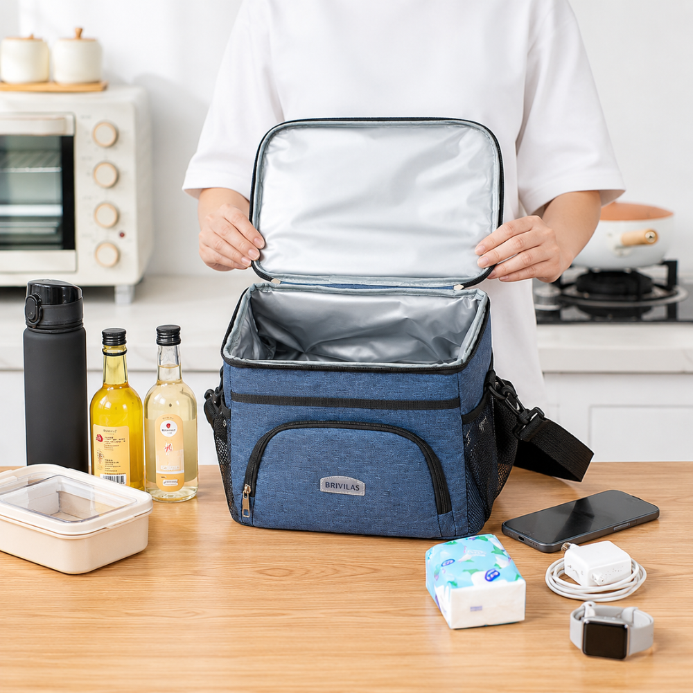 Isolierte Kühltasche Lunchtasche aus Oxford-Stoff 22 x 29,5 x 21 cm mit Schultergurt für Arbeit Picknick Camping