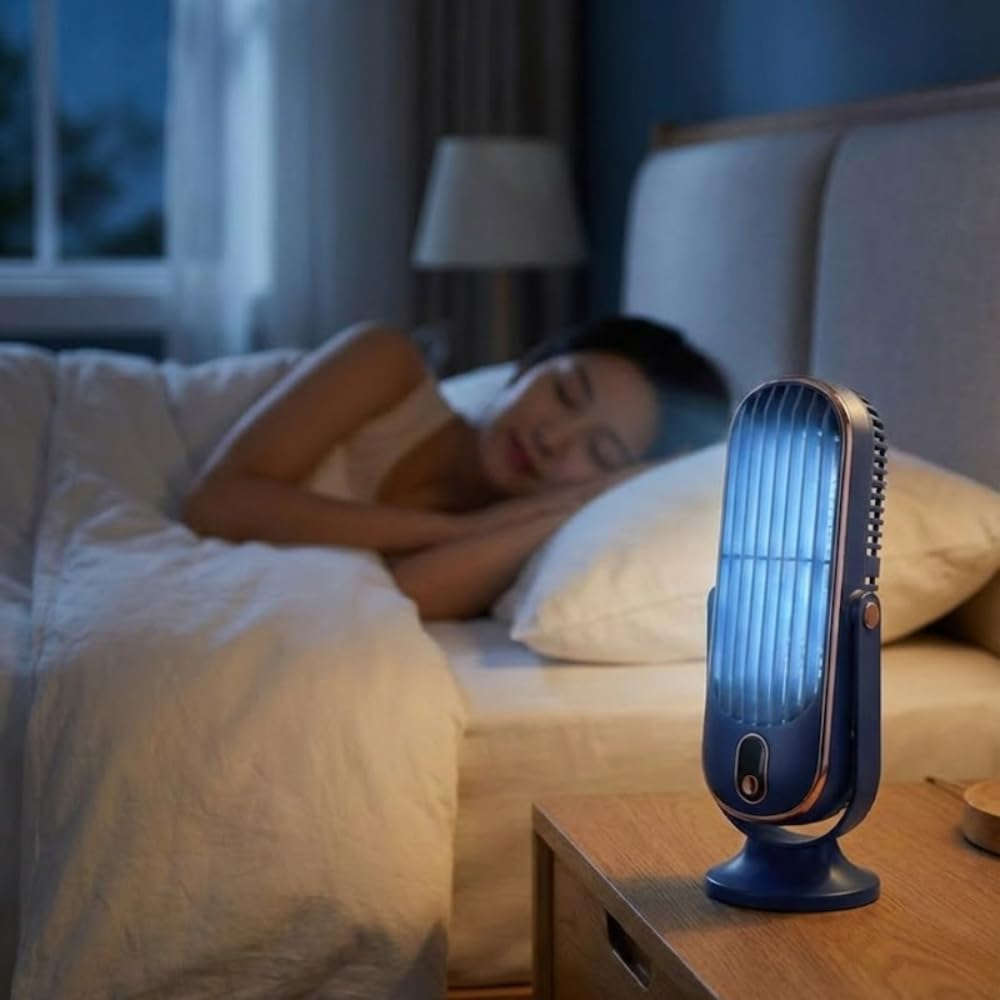 Leiser USB Tischventilator mit Akku 5 Geschwindigkeiten LED Anzeige 720 Grad Verstellbar