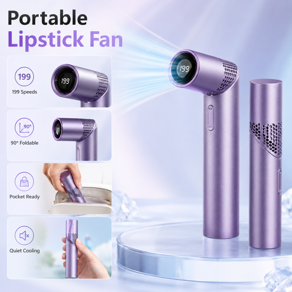 Kompakter Mini-Turbo-Handventilator – USB-aufladbarer 90° klappbarer Ventilator mit 199 Geschwindigkeitsstufen