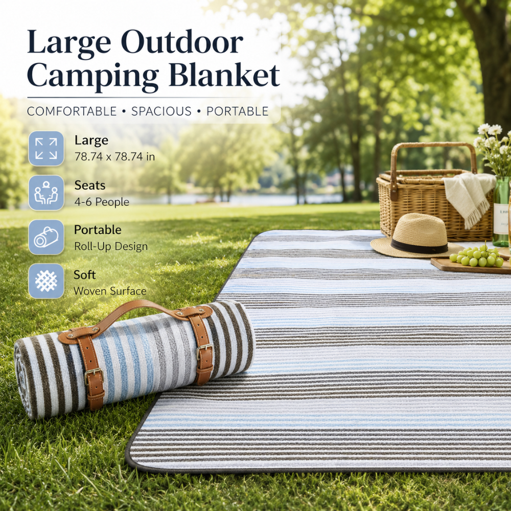Faltbare Picknickdecke 200 x 200 cm aus Polyester | Wasserabweisende Outdoor-Decke mit Tragegurten für Camping, Strand und Garten