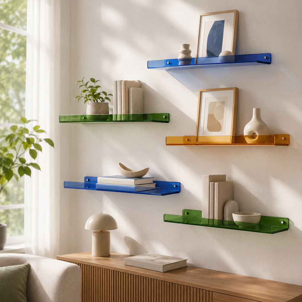 Selbstklebendes Acryl Wandregal ohne Bohren U oder L Form Wandablage in mehreren Farben und Größen