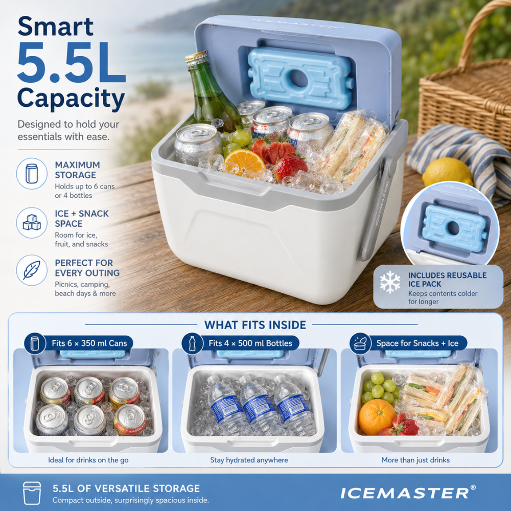 Tragbare 5,5L Mini-Kühlbox | Leichte Outdoor-Kühlbox mit Kühlakku für Camping, Picknick & Auto