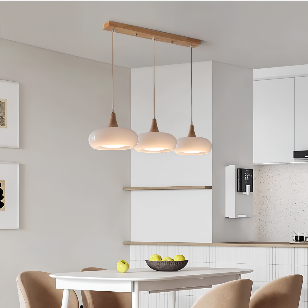 Skandinavische Holz & Glas Hängeleuchte - Moderne Pendellampe mit Holzakzent