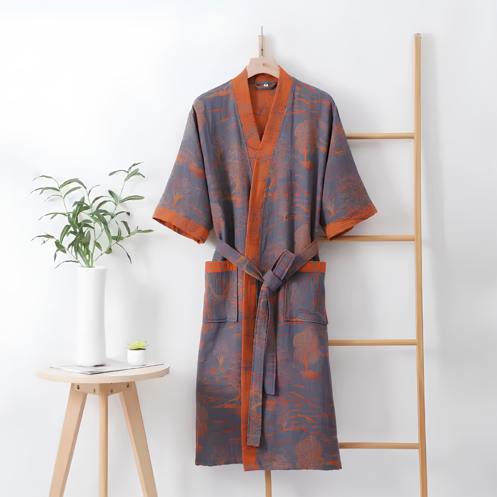 Retro Kimono Bademantel aus Baumwolle - Luftiger Morgenmantel & Loungewear für Damen & Herren