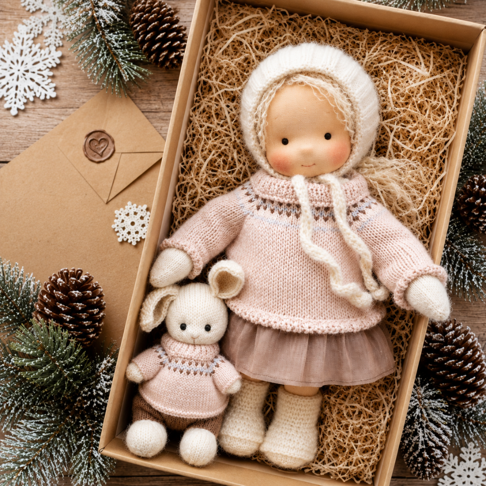 Waldorf-inspirierte Stoffpuppe 30 cm für Kinder Weiche Ragdoll Kuschelpuppe zum Spielen und Dekorieren