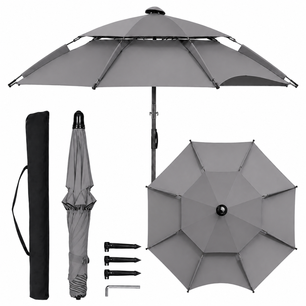 Verstellbarer Sonnenschirm Outdoor 2 m 2,2 m 2,4 m Strandschirm Gartenschirm Wasserabweisend für Terrasse Camping Strand