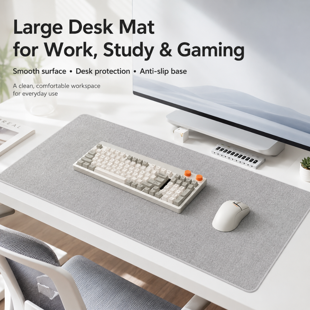 Schreibtischunterlage & XXL Mauspad aus Baumwoll-Leinen-Mix – Rutschfeste Matte mit Gummibasis für Büro, Homeoffice, Schule & Gaming