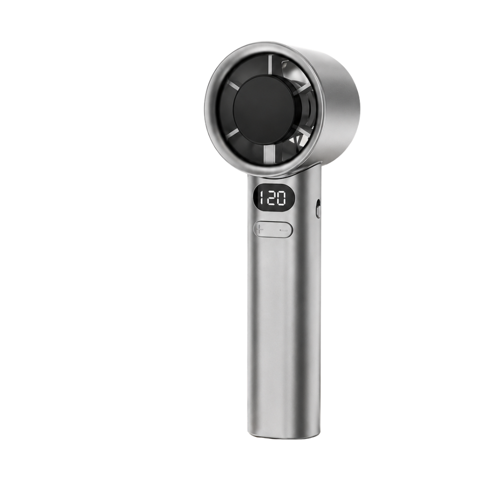Wiederaufladbarer Handventilator mit Digitalanzeige – kompakter USB-Mini-Ventilator mit stufenloser Geschwindigkeitsregelung für Reise, Büro und Zuhause
