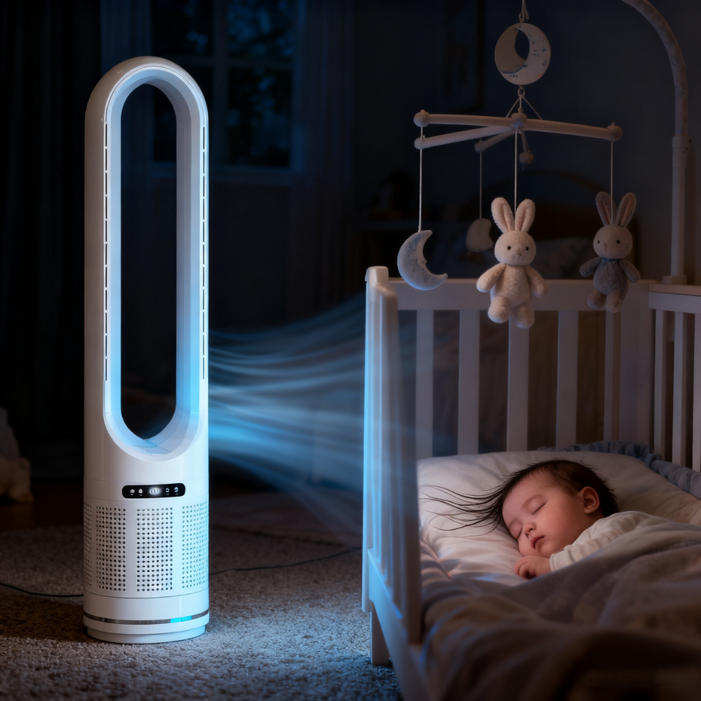 Leiser Turmventilator mit Fernbedienung & Timer – Flügelloser Standventilator mit WLAN-App und 8 Geschwindigkeiten