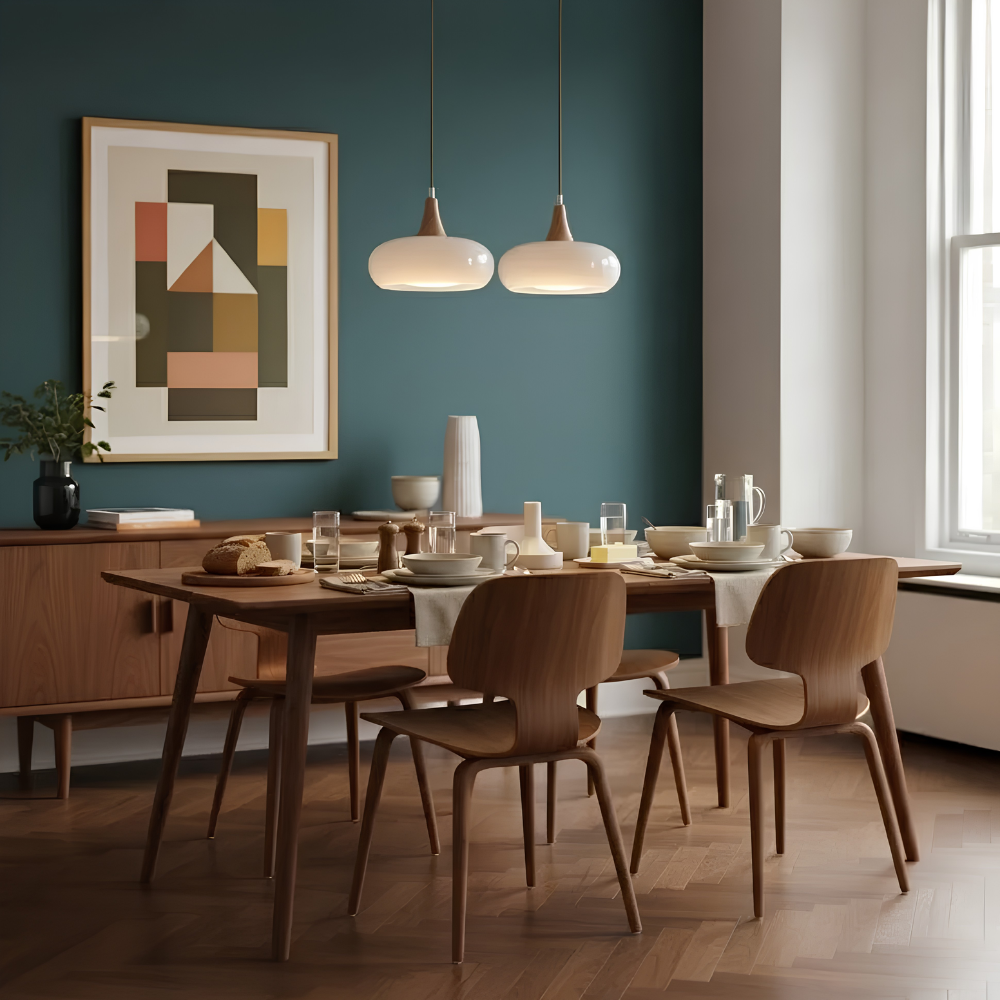 Skandinavische Holz & Glas Hängeleuchte - Moderne Pendellampe mit Holzakzent
