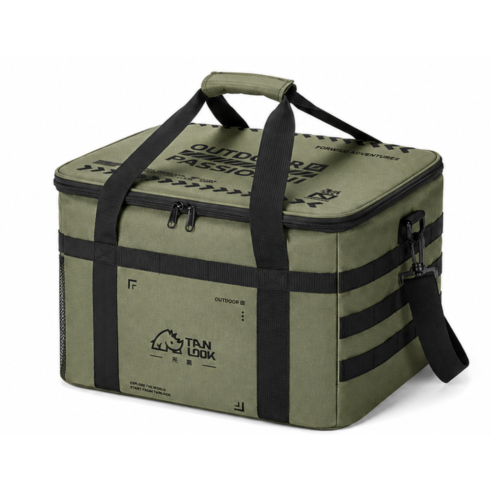 Camping Isoliertasche 36L aus Oxford-Stoff mit PVC-Beschichtung | Große Kühltasche mit Schultergurt, Seitenfach und MOLLE-Schlaufen