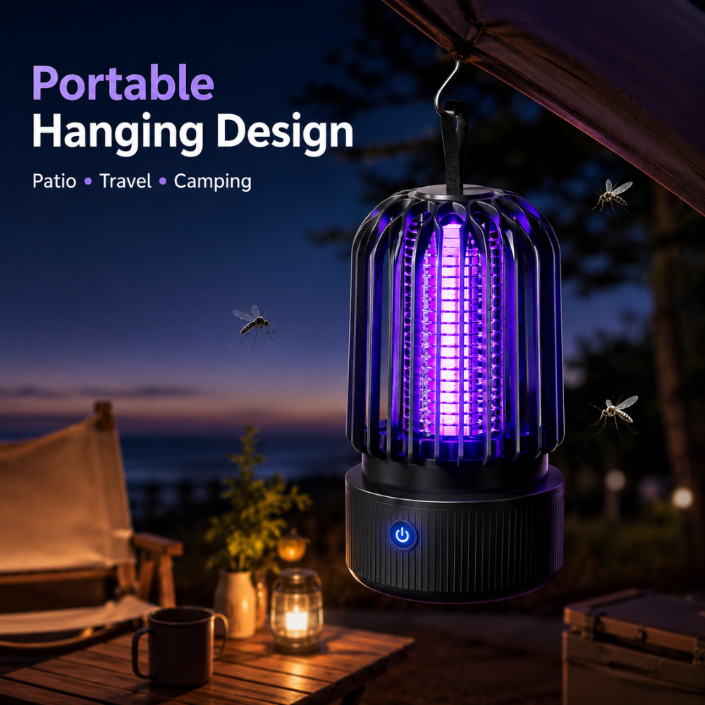 Wiederaufladbare Mückenlampe 2-in-1 – Elektrische UV Insektenfalle mit 1200mAh Akku für Zuhause, Terrasse & Camping