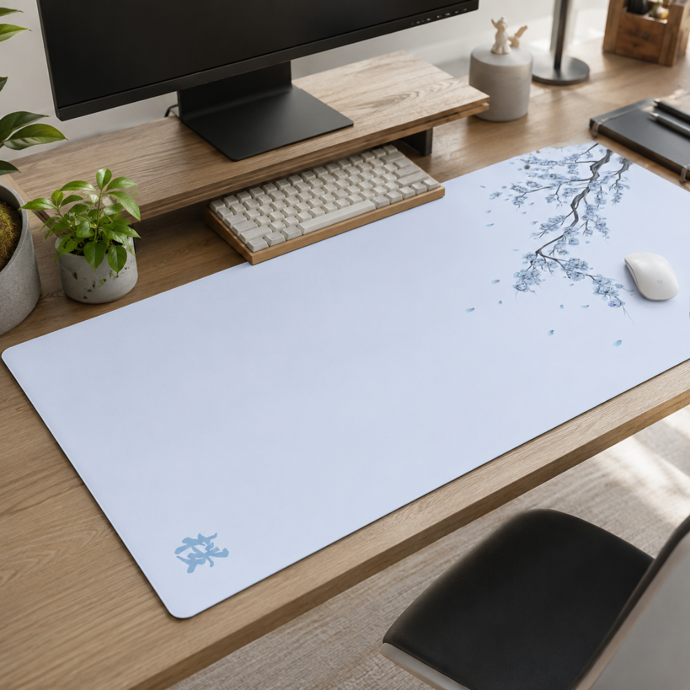 Schreibtischunterlage & XXL Gaming-Mauspad mit Sakura-Kirschblüten – Rutschfeste Stoffmatte für Büro, Homeoffice, Schule & Gaming