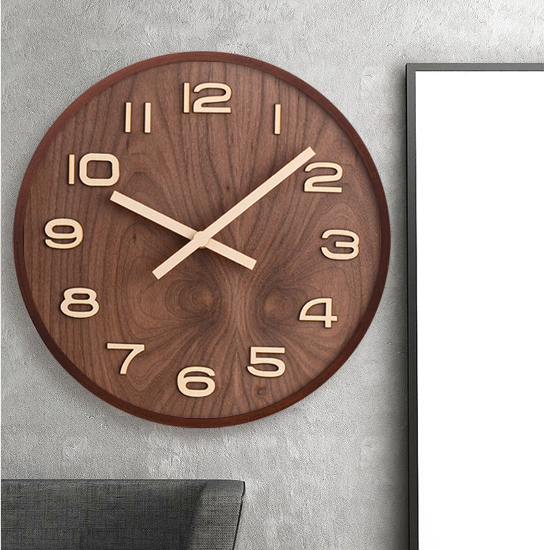 Wandklok Holzoptik Rund – Minimalistische Wanduhr im Walnuss Design für Wohnzimmer, Küche & Büro