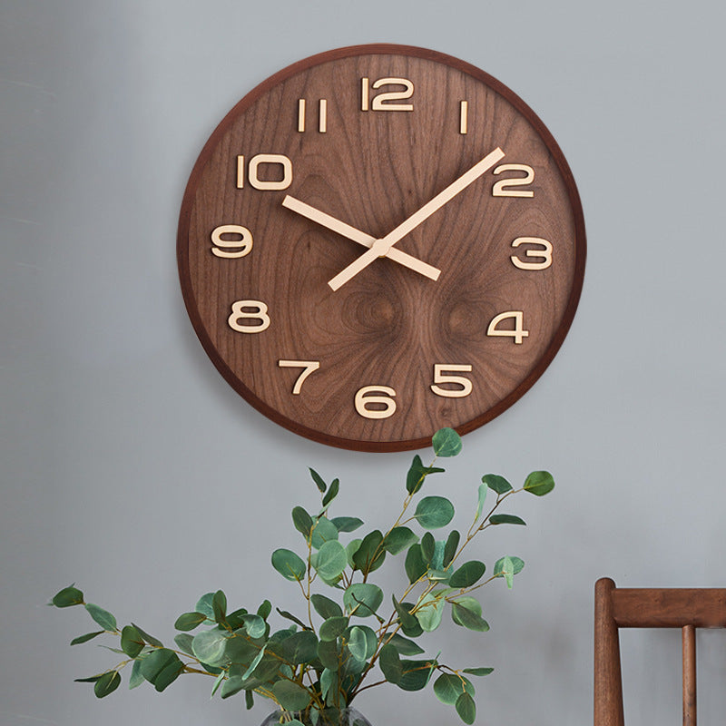 Wandklok Holzoptik Rund – Minimalistische Wanduhr im Walnuss Design für Wohnzimmer, Küche & Büro
