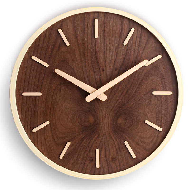 Wandklok Holzoptik Rund – Minimalistische Wanduhr im Walnuss Design für Wohnzimmer, Küche & Büro