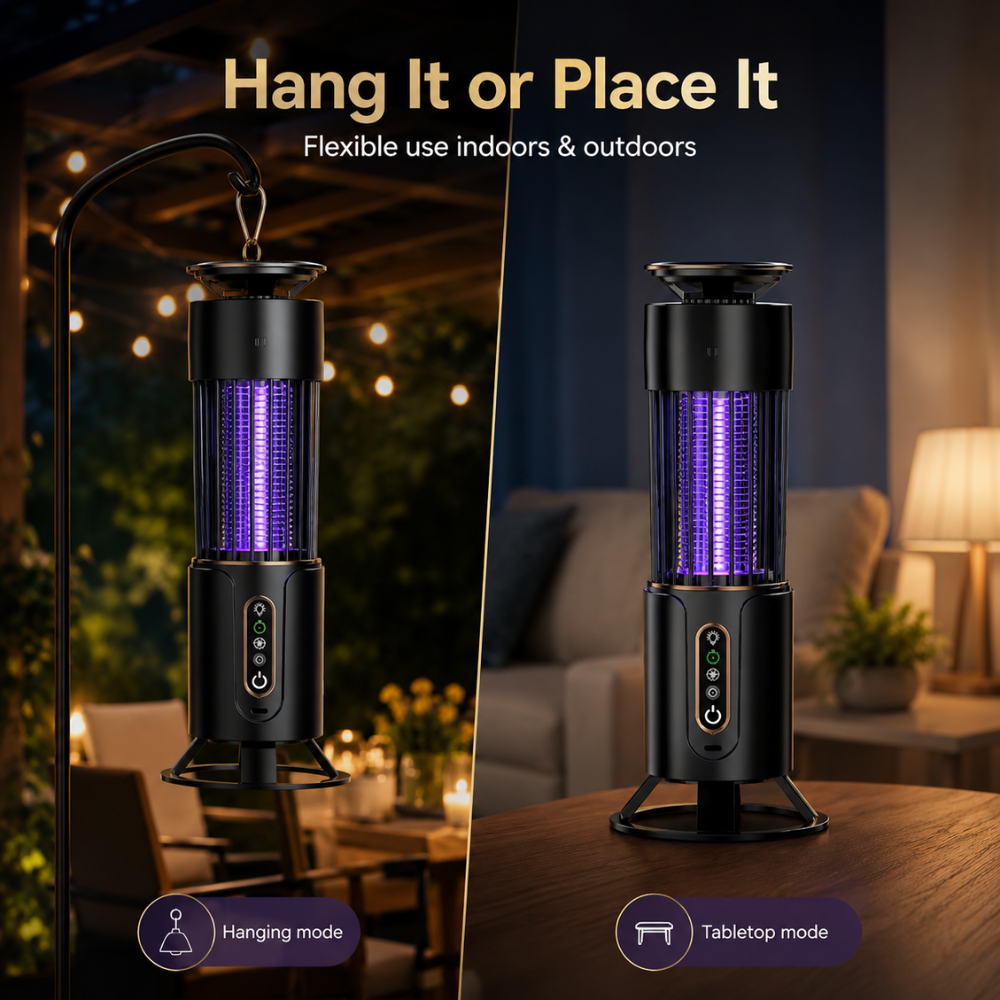Wiederaufladbare Mückenlampe 2-in-1 – Elektrische UV Insektenfalle mit Nachtlicht für Camping, Balkon & Zuhause