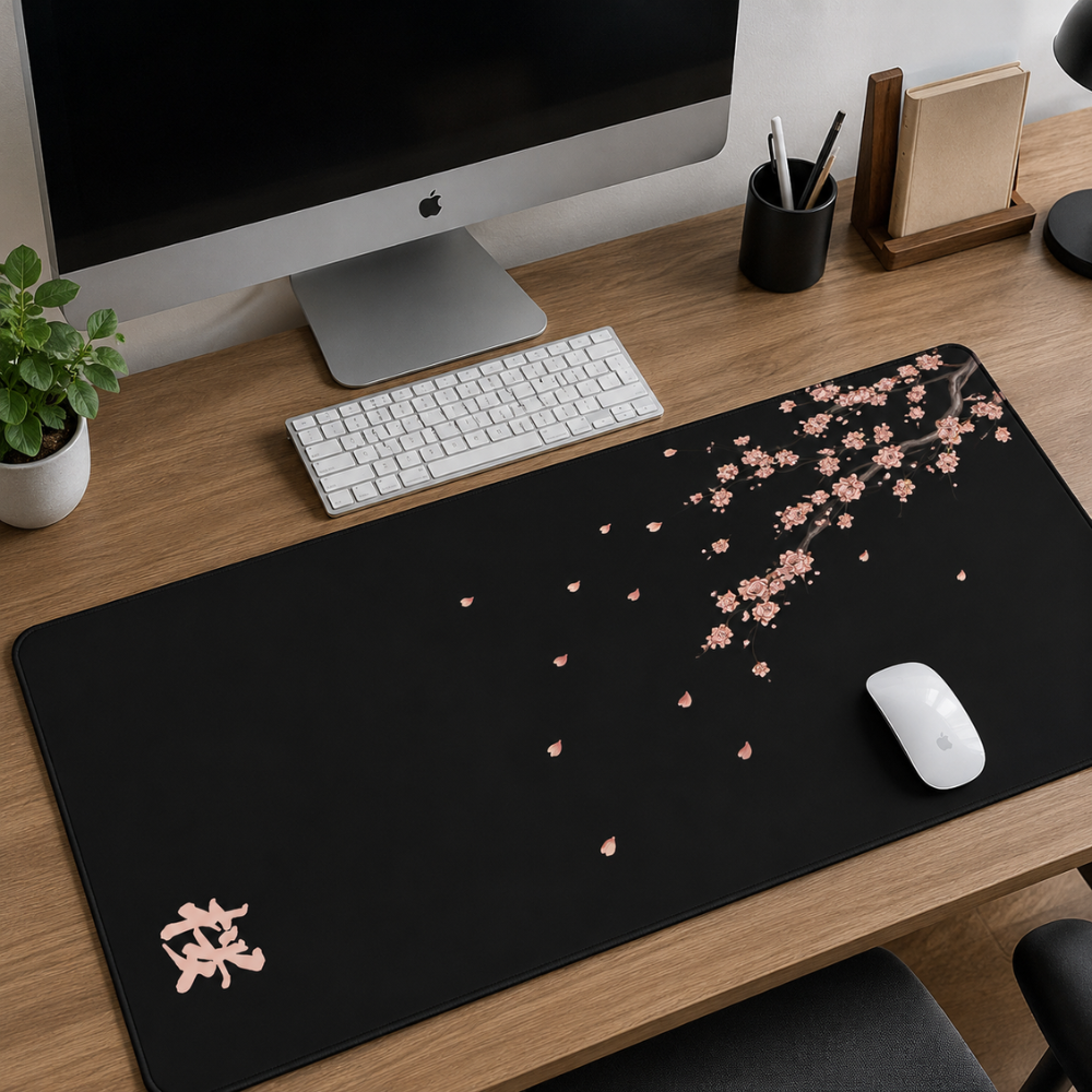 Schreibtischunterlage & XXL Gaming-Mauspad mit Sakura-Kirschblüten – Rutschfeste Stoffmatte für Büro, Homeoffice, Schule & Gaming