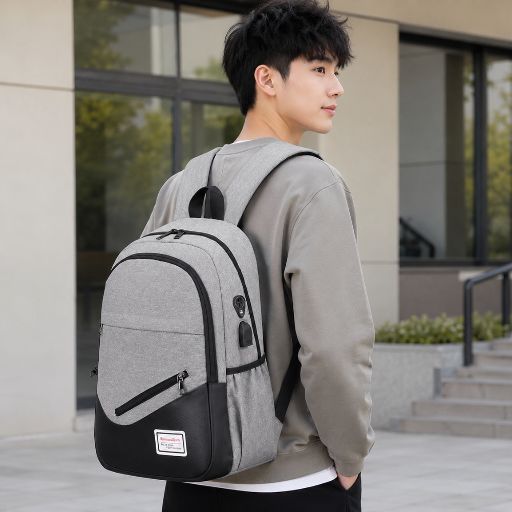 3-teiliges Schulrucksack-Set mit USB-Anschluss – Wasserabweisender Rucksack mit Umhängetasche & Etui für Schule, Uni & Reisen