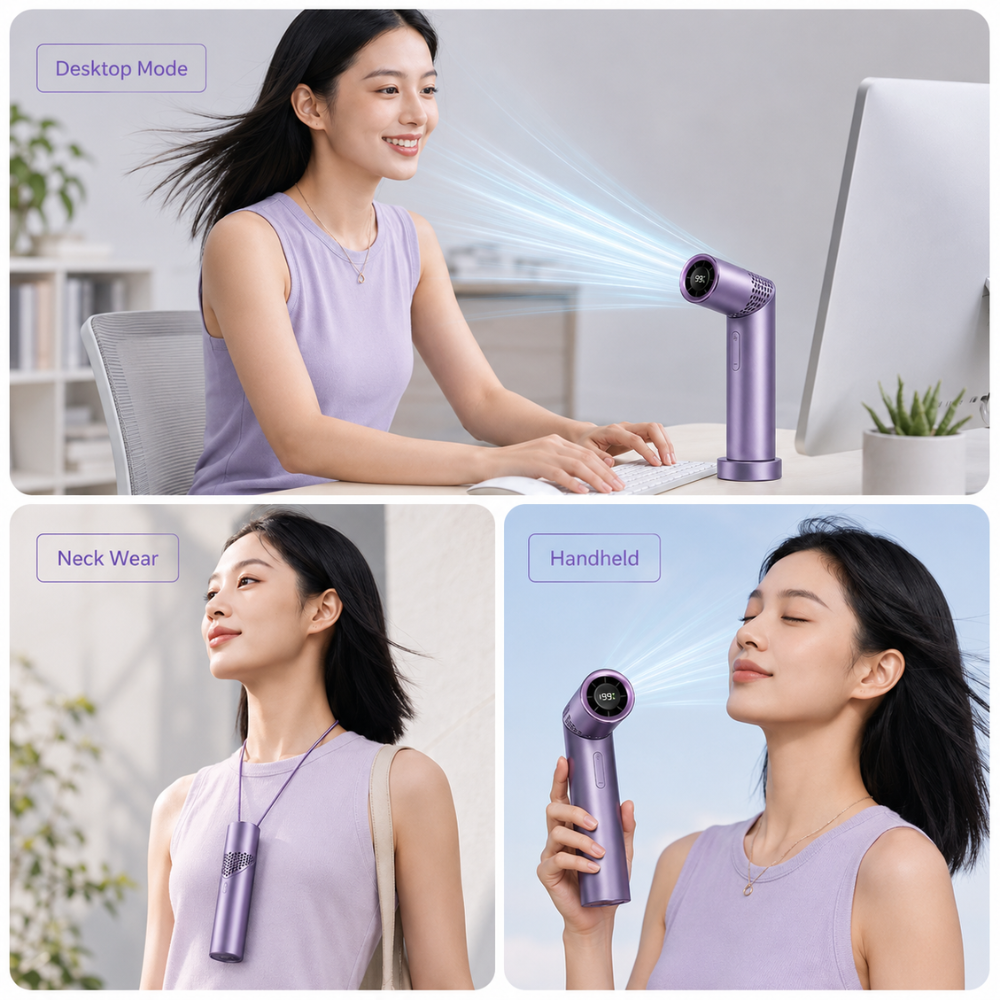 Kompakter Mini-Turbo-Handventilator – USB-aufladbarer 90° klappbarer Ventilator mit 199 Geschwindigkeitsstufen