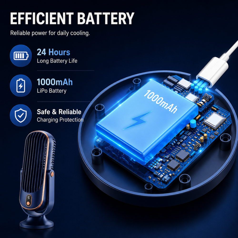 Leiser USB Tischventilator mit Akku 5 Geschwindigkeiten LED Anzeige 720 Grad Verstellbar