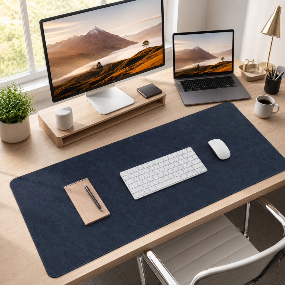 Schreibtischunterlage & XXL Mauspad in Vintage-Lederoptik – Wasserabweisende rutschfeste Schreibmatte mit weicher Rückseite für Büro, Homeoffice & Gaming