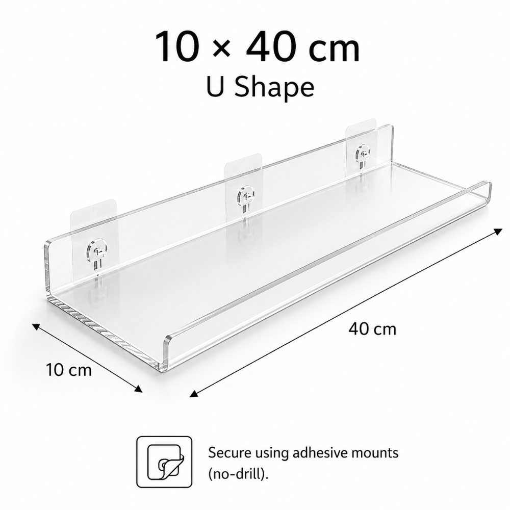 Selbstklebendes Acryl Wandregal ohne Bohren U oder L Form Wandablage in mehreren Farben und Größen
