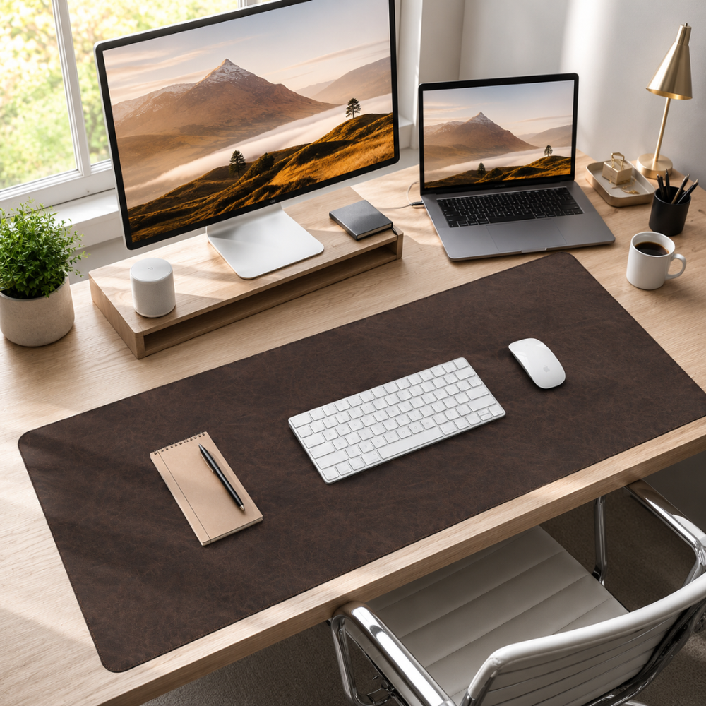 Schreibtischunterlage & XXL Mauspad in Vintage-Lederoptik – Wasserabweisende rutschfeste Schreibmatte mit weicher Rückseite für Büro, Homeoffice & Gaming