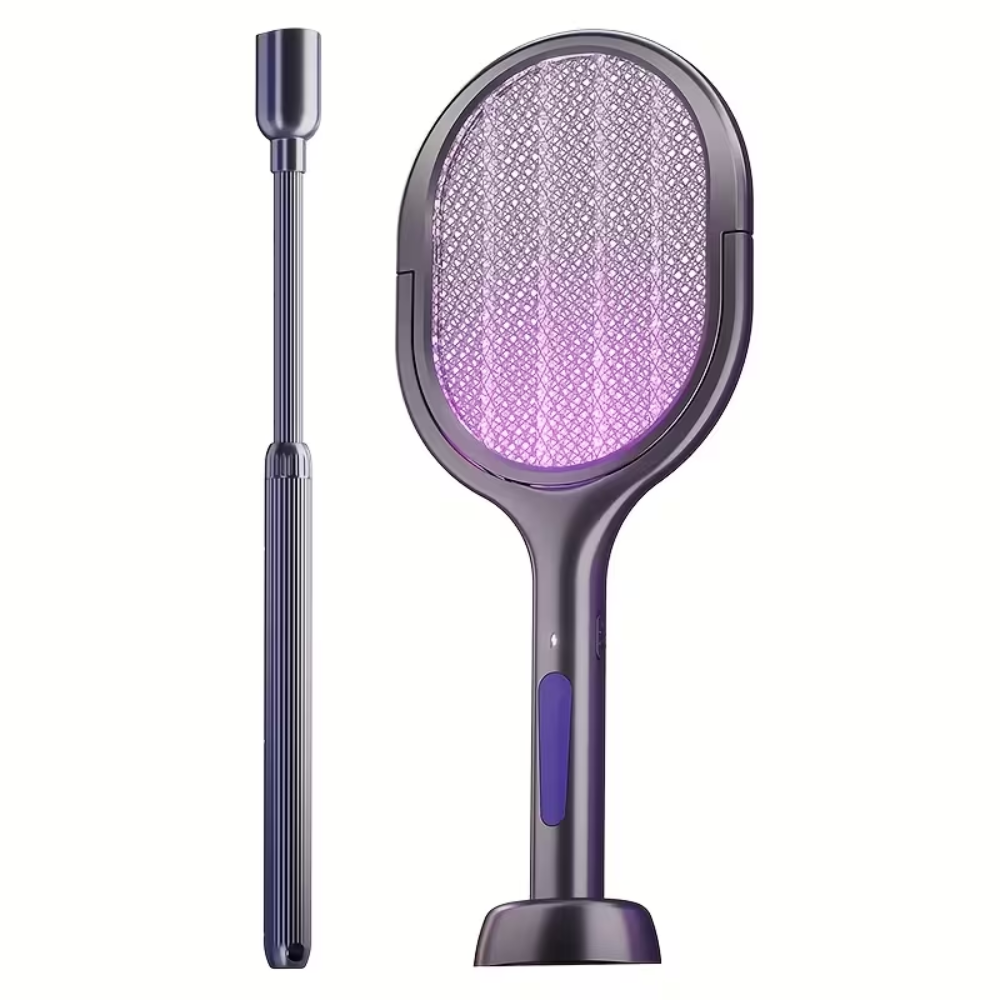 Elektrische Mückenklatsche 2-in-1 – Wiederaufladbarer Insektenvernichter mit UV-Licht, Teleskopstange & USB-Ladung