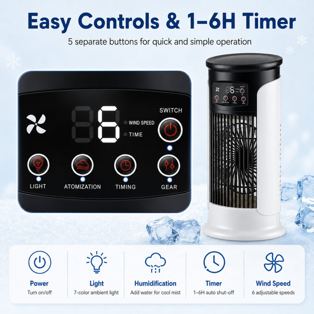 Mobiler Luftkühler 3 in 1 mit Sprühnebel USB Tischventilator LED Anzeige Timer für Büro Schlafzimmer