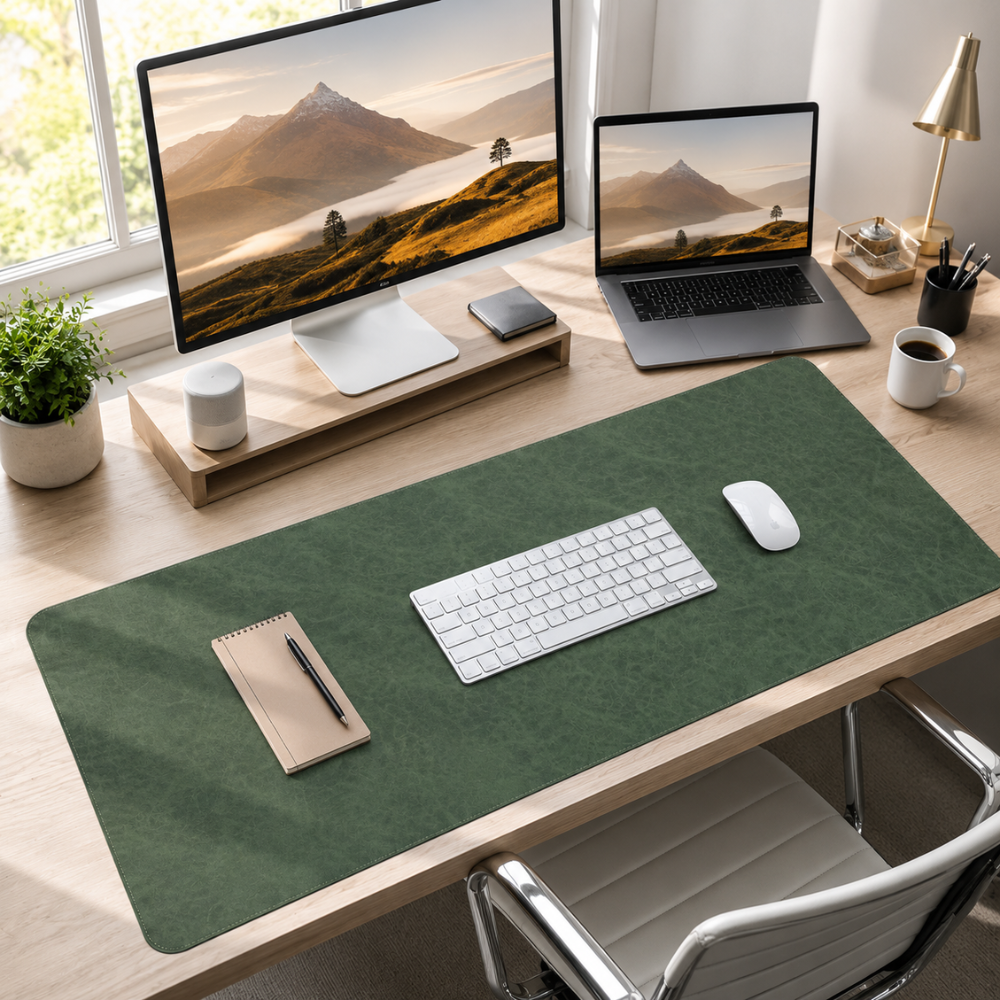 Schreibtischunterlage & XXL Mauspad in Vintage-Lederoptik – Wasserabweisende rutschfeste Schreibmatte mit weicher Rückseite für Büro, Homeoffice & Gaming