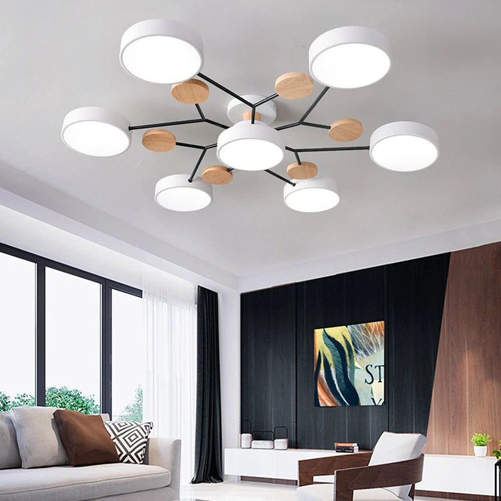 Moderne Mehrpunkt LED Deckenleuchte - Große Holz & Metall Leuchte für Esszimmer