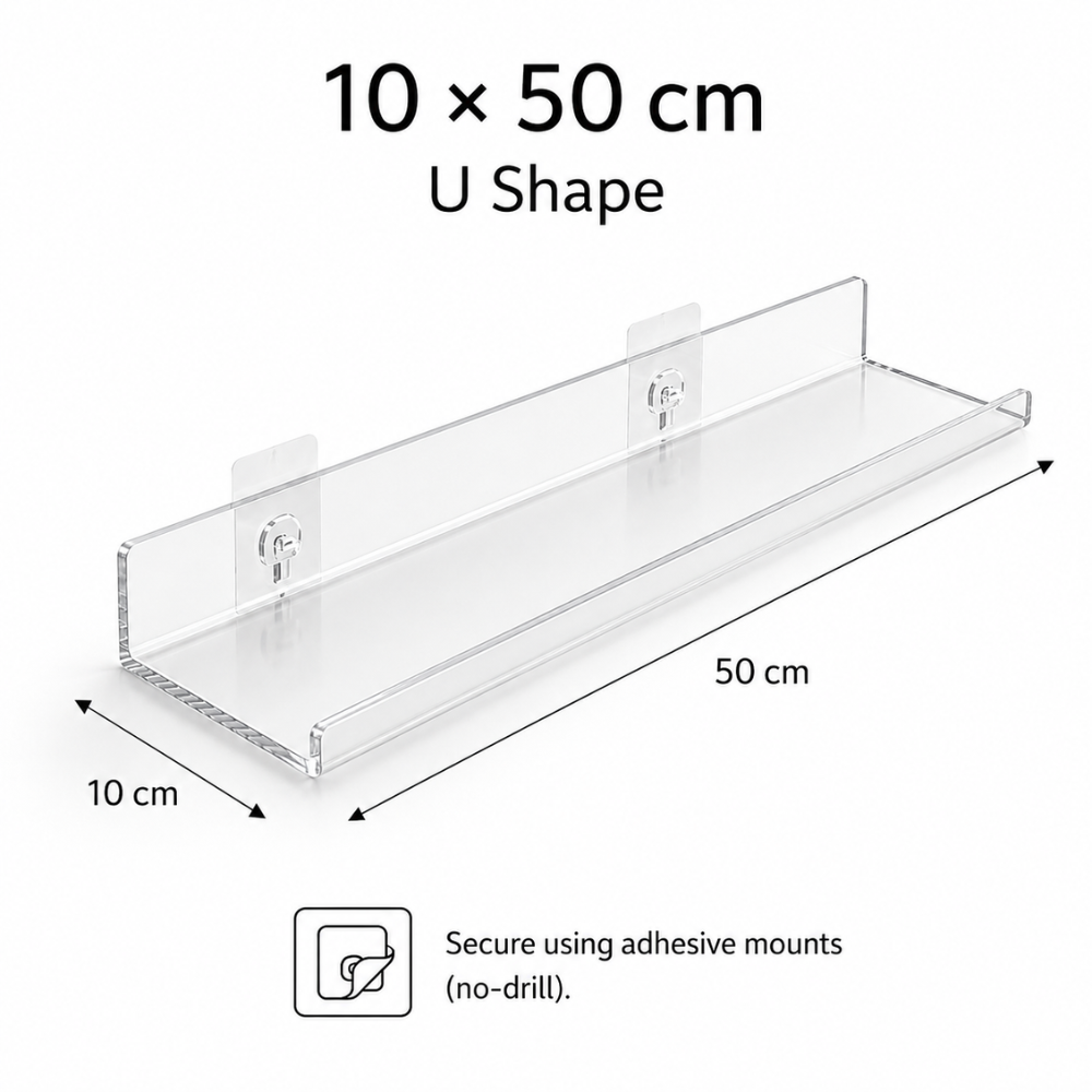 Selbstklebendes Acryl Wandregal ohne Bohren U oder L Form Wandablage in mehreren Farben und Größen