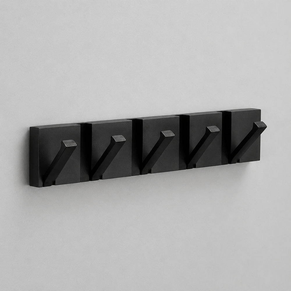 Klappbare Wandgarderobe aus Edelstahl 5 Haken Schwarz Gold für Flur Bad Küche und Eingang