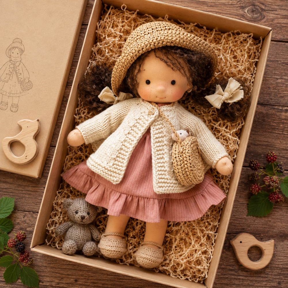 Waldorf-inspirierte Stoffpuppe 30 cm für Kinder Weiche Ragdoll Kuschelpuppe zum Spielen und Dekorieren
