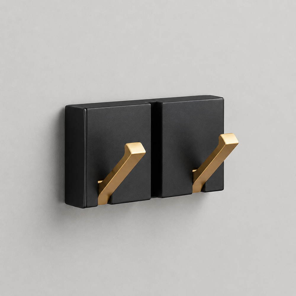 Klappbare Wandgarderobe aus Edelstahl 5 Haken Schwarz Gold für Flur Bad Küche und Eingang