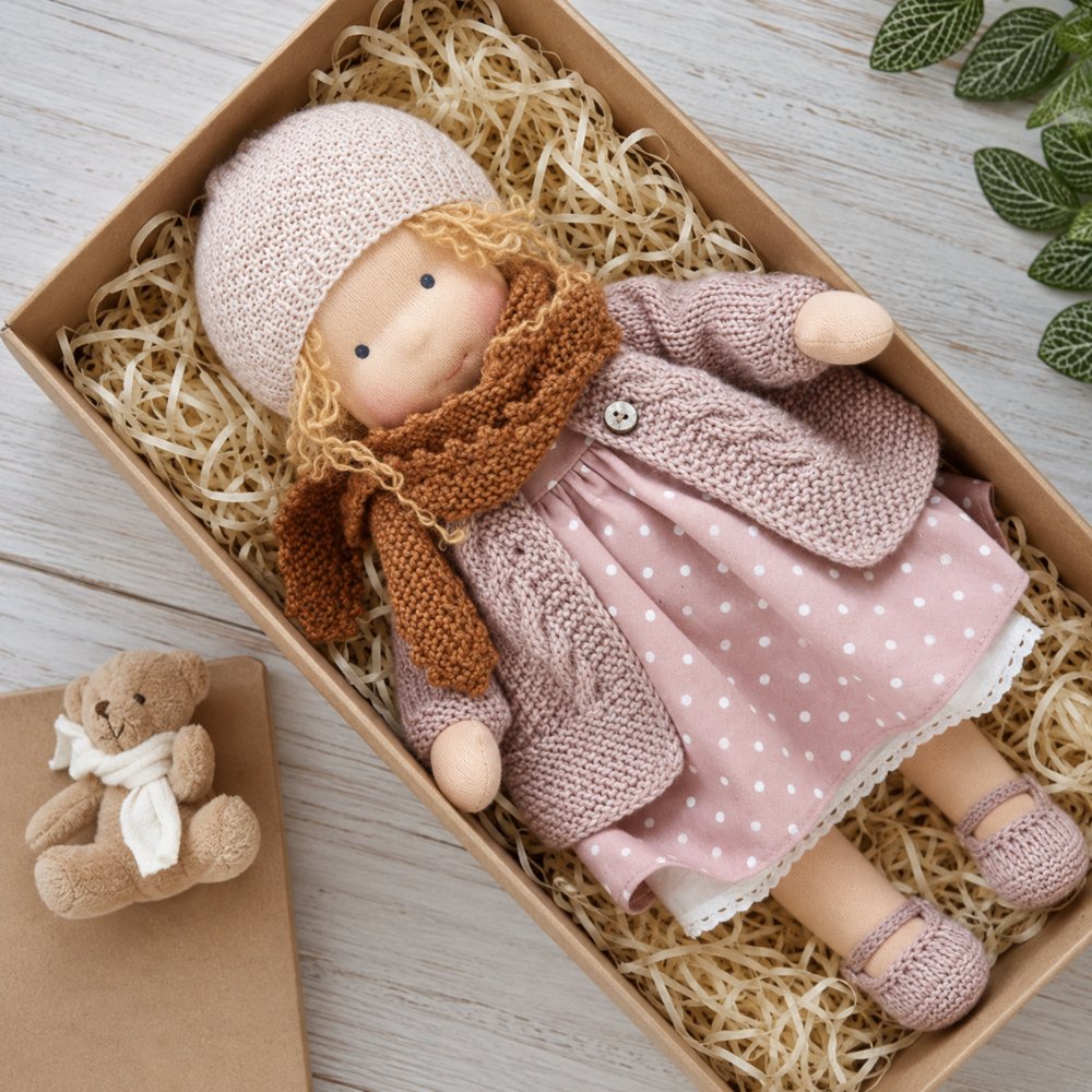 Waldorf-inspirierte Stoffpuppe 30 cm für Kinder Weiche Ragdoll Kuschelpuppe zum Spielen und Dekorieren