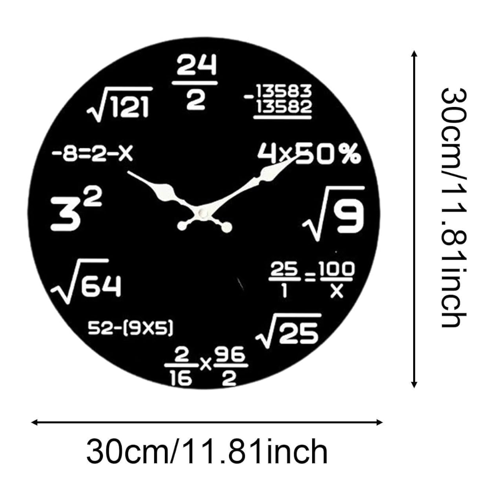 Mathe Wanduhr – Runde Zahlen Uhr mit Rechenaufgaben, leisem Quarzwerk für Wohnzimmer, Büro & Kinderzimmer
