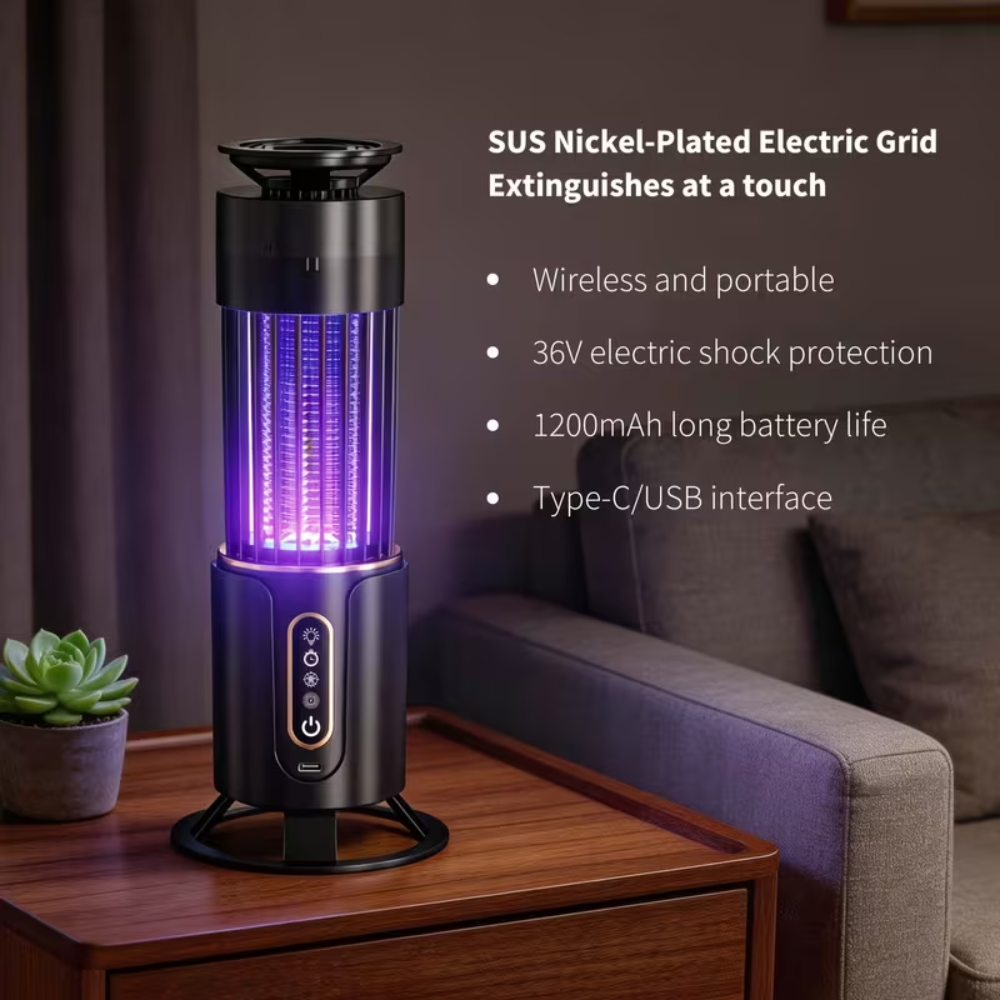 Wiederaufladbare Mückenlampe 2-in-1 – Elektrische UV Insektenfalle mit Nachtlicht für Camping, Balkon & Zuhause