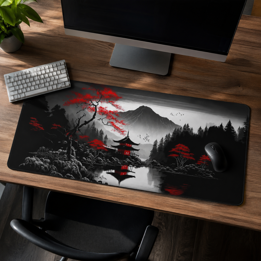 Schreibtischunterlage & XXL Gaming-Mauspad 100 × 50 cm – Sakura-Landschaft bei Nacht, rutschfeste Stoffmatte für Büro, Homeoffice, Schule & Gaming