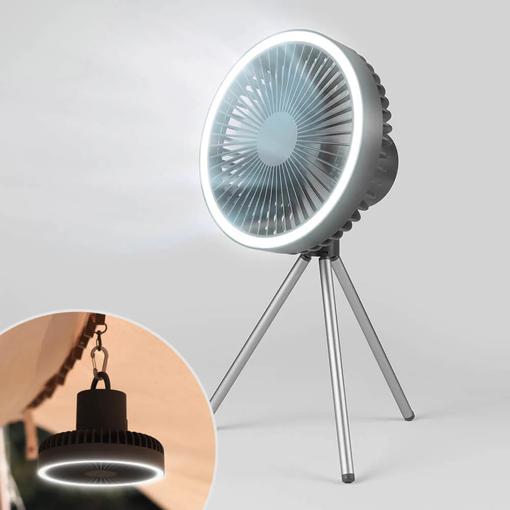 Camping Ventilator mit LED Licht USB Akku Powerbank Hängend oder mit Stativ für Zelt Outdoor