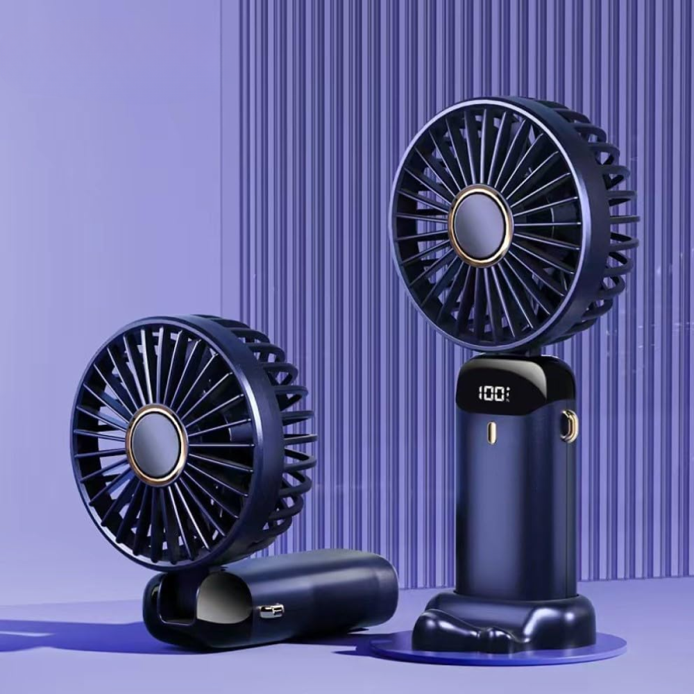 Kompakter USB-Handventilator – tragbarer Mini-Ventilator mit LED-Anzeige, 5 Geschwindigkeitsstufen und klappbarem Design
