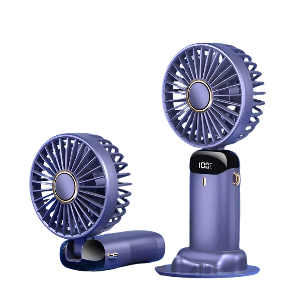 Kompakter USB-Handventilator – tragbarer Mini-Ventilator mit LED-Anzeige, 5 Geschwindigkeitsstufen und klappbarem Design