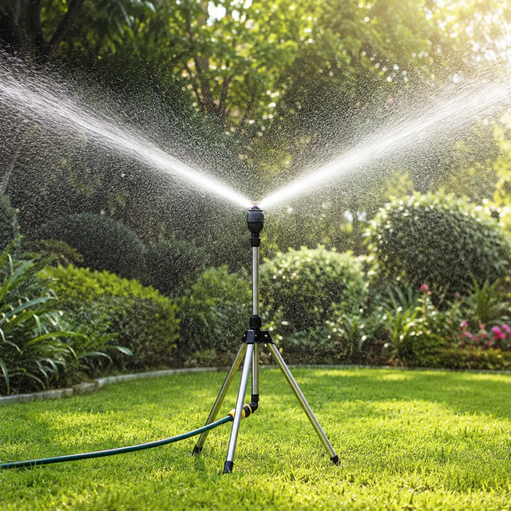360° Automatischer Rasensprenger mit Edelstahl-Stativ – Höhenverstellbarer Garten-Sprinkler für Rasen, Beete & Bewässerung