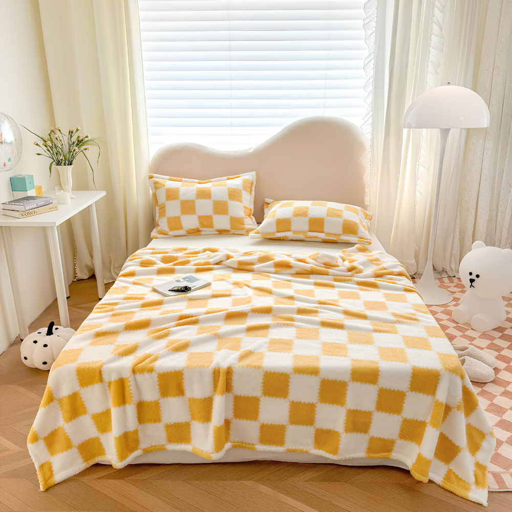Kunstfell-Plaid im Blockdesign 100x150 bis 200x230 cm – Kuschelige Tagesdecke als Bettüberwurf