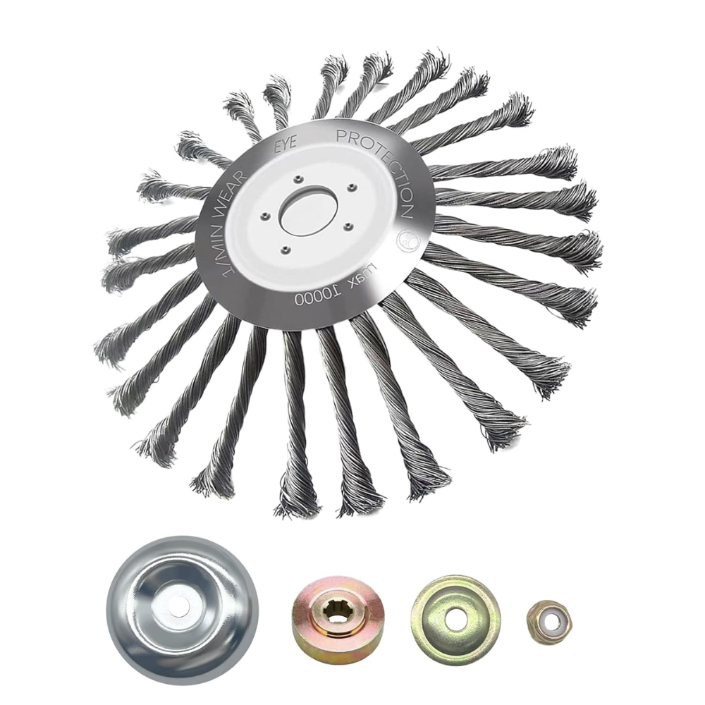 25,4 cm Stahl-Drahtbürstenkopf für Rasentrimmer | Metall-Trimmeraufsatz zur Entfernung von Unkraut, Moos und Rost