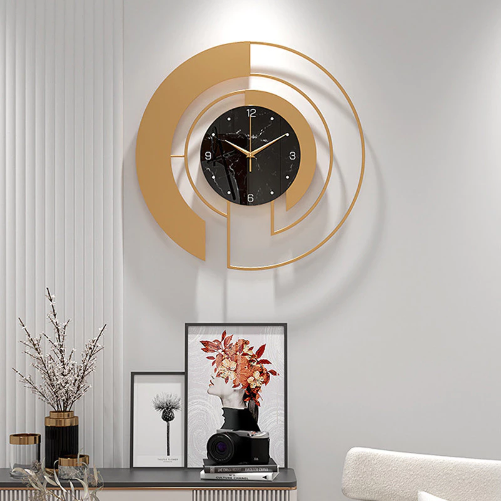 Moderne Metall Wanduhr in Glasoptik – Runde Designer Uhr mit geometrischem Muster & leisem Uhrwerk für Wohnzimmer