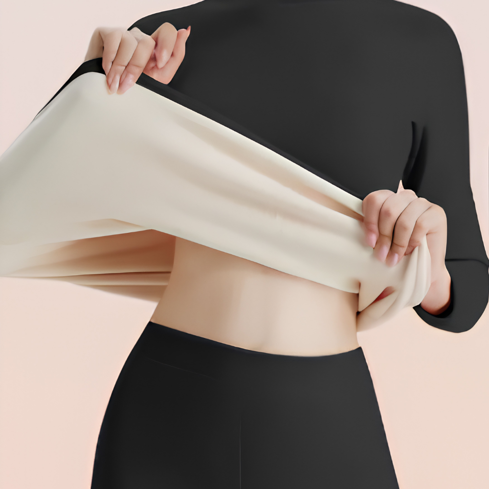 Thermounterwäsche Damen Set – gefüttertes Thermo Oberteil mit Stehkragen und Hose, 2-teilig